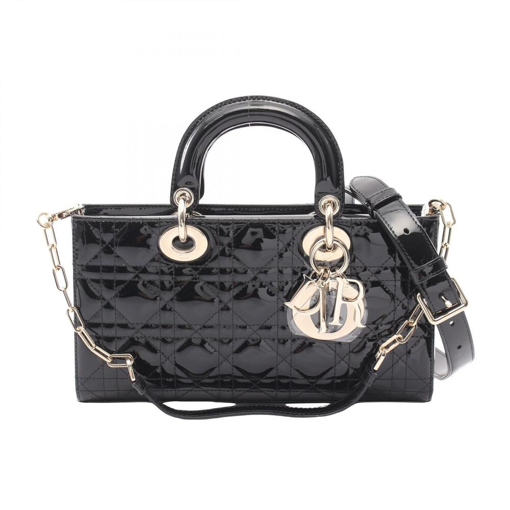 Christian Dior LADY Joy Cannage Handbag Patent Vernis Leather Black